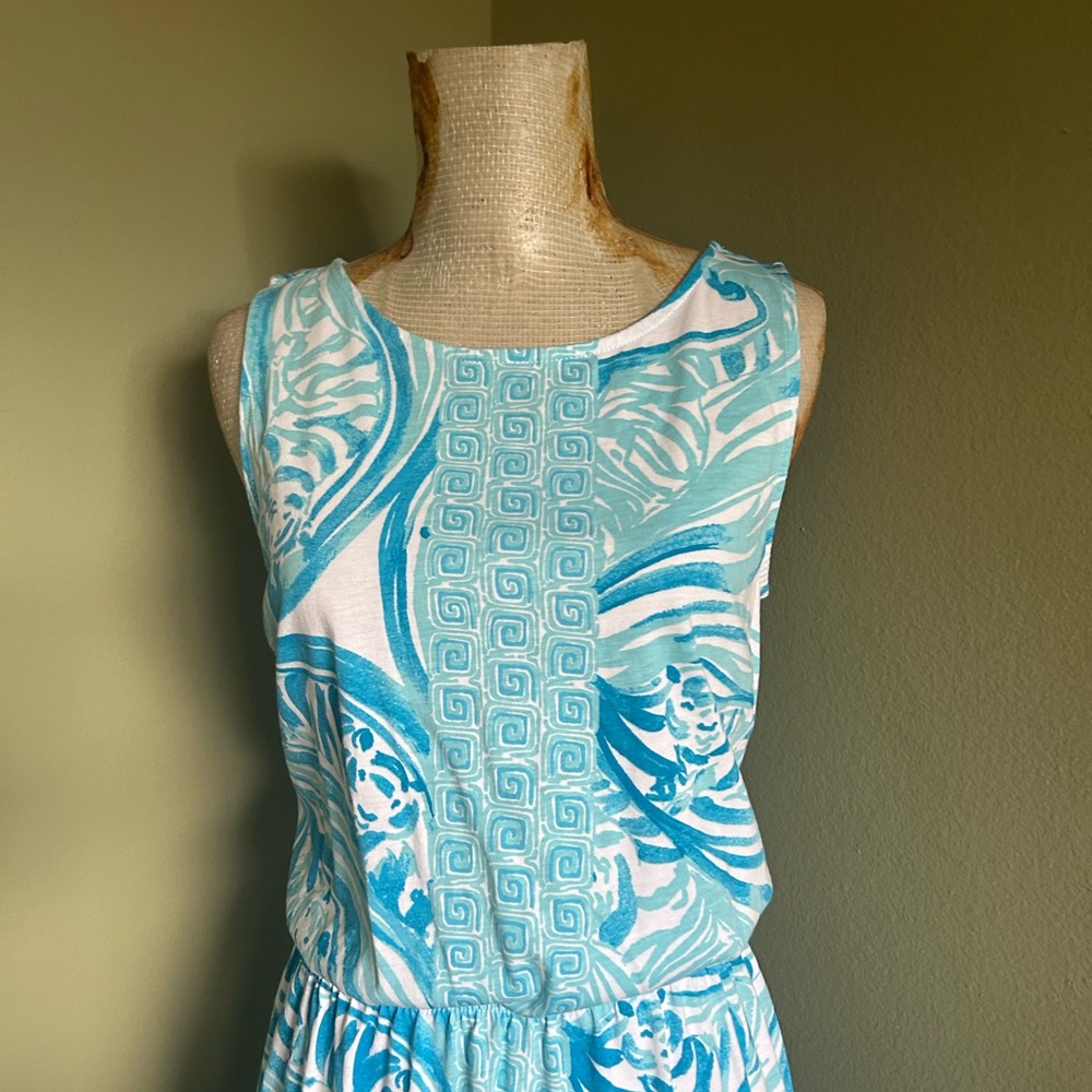 Lilly Pulitzer Shirttail Turquoise and White Patterned Dress NWOT - Picture 5 of 9